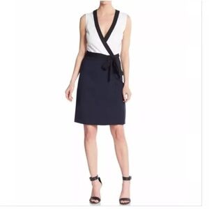 Diane Von Furstenberg Colorblock Wrap 'Gracie' Dress-Navy White Black-Size 10